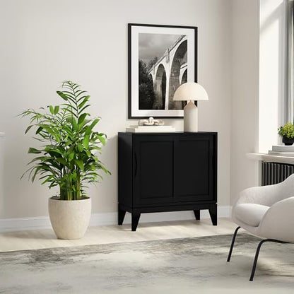 SIMPLIHOME Harper 40" Wide Solid Wood Cabinet in Walnut Brown - color: Black, size: 30 inch