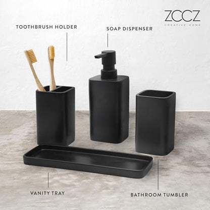 Bathroom Accessory Sets, 4 Pieces Bathroom Accessories Complete Set Vanity Countertop Accessory Set, Includes Lotion Dispenser Soap Pump, Tumbler, Toothbrush Holder and Tray (Matte Black) - color: Matte Black