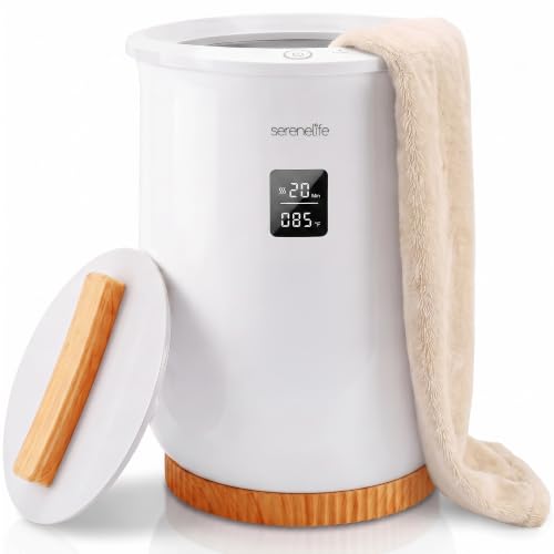 SereneLife Digital Display Bucket Towel Warmers, White Large Towel Warmer for Spa and Bathroom, Luxury Towel Heater Gifts for Him & Her, Auto Shut-Off, Fits 2 large, Blankets, Bathrobes - color: Oak Grain