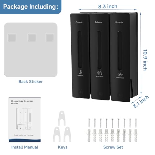 Shampoo and Conditioner Dispenser - Shower Soap Dispenser Wall Mounted No Drill - Shampoo Conditioner Body Wash Dispenser 3 Chamber - Easy Install for Bathroom Hotel Black 1200ml - color: Black 3