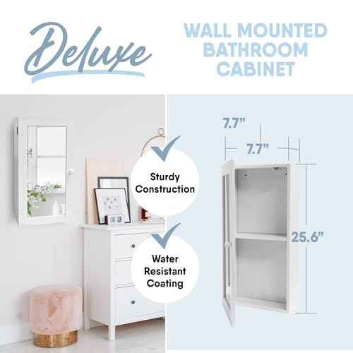 Mirrored Wall Mounted Bathroom Cabinet with Shelves, Stay Closed Magnetized Door, Compact Sylish and Functional Design, Durable and Easy to Assemble, White - style: Mirrored Wall Mounted Bathroom Cabinet