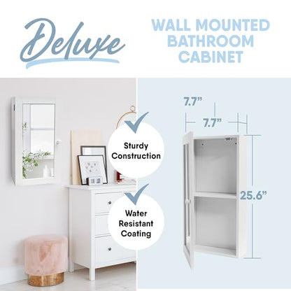Mirrored Wall Mounted Bathroom Cabinet with Shelves, Stay Closed Magnetized Door, Compact Sylish and Functional Design, Durable and Easy to Assemble, White - style: Mirrored Wall Mounted Bathroom Cabinet