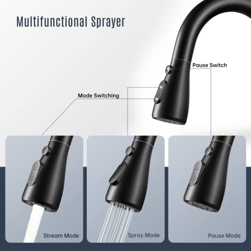 Kitchen Faucet with Pull-Down Spray Single Handle high arc Commercial Stainless Steel Matte Black Kitchen Sink Faucet with Deck Suitable for bar Laundry RV Farmhouse (Matte Black) - color: Matte Black, style: Standard