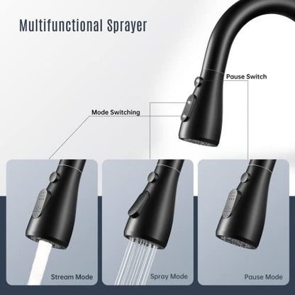 Kitchen Faucet with Pull-Down Spray Single Handle high arc Commercial Stainless Steel Matte Black Kitchen Sink Faucet with Deck Suitable for bar Laundry RV Farmhouse (Matte Black) - color: Matte Black, style: Standard