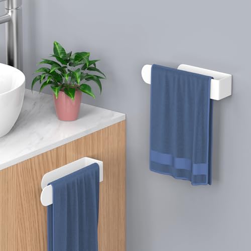 HUFEEOH 2 Pack Adhesive Hand Towel Holder, Kitchen Towel Rack Towel Bars Wall Mounted, Stainless Steel Bath Towel Hanger for Bathroom Hotel Kitchen (White, 8 Inch(2PC)) - color: White, size: 8 Inch (2PC)