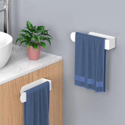 HUFEEOH 2 Pack Adhesive Hand Towel Holder, Kitchen Towel Rack Towel Bars Wall Mounted, Stainless Steel Bath Towel Hanger for Bathroom Hotel Kitchen (White, 8 Inch(2PC)) - color: White, size: 8 Inch (2PC)