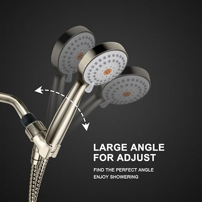 YOO.MEE High Pressure Handheld Shower Head, Power Boost Resists Low Flow | Against Weak Pressure, Pulsating for Deep Rinsing, with 79 Inch Stainless Steel Hose, Rotatable Mount Arm, Brushed Nickel