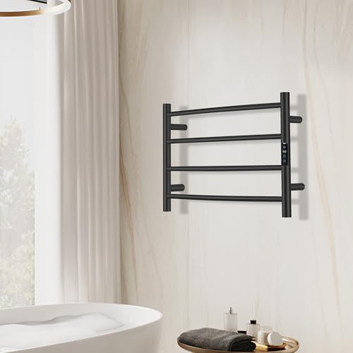 Electric Towel Rack with Voice Control for Alexa & Google Home,TUYA - Wall-Mounted Bathroom Heating Towel Warmer,Plug-in,Stainless Steel Material,16.54x23.62x5.51 in,Black,4 Bars - color: Black With Wifi, size: 4 Bar