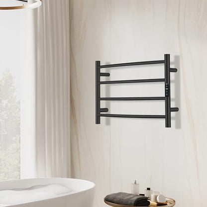 Electric Towel Rack with Voice Control for Alexa & Google Home,TUYA - Wall-Mounted Bathroom Heating Towel Warmer,Plug-in,Stainless Steel Material,16.54x23.62x5.51 in,Black,4 Bars - color: Black With Wifi, size: 4 Bar