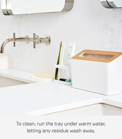 Yamazaki Home Soap Tray - Silicone Holder Dish for Sink, Silicone, No Assembly Req. | Sloped base directs water back into the sink to keep counters dry. Easy-to-clean design requires no assembly. Saves space.