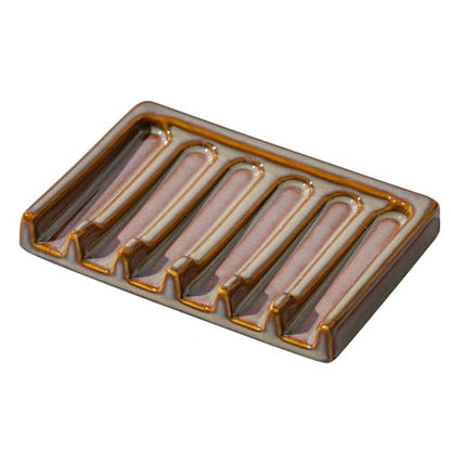 Tanew Self Draining Premium Brown Ceramic Waterfall Soap Dish, Bar and Shower Soap Holder Sponge Holder Soap Tray Savers for Bathroom, Shower, Kitchen, Sink and Countertop - color: Brown