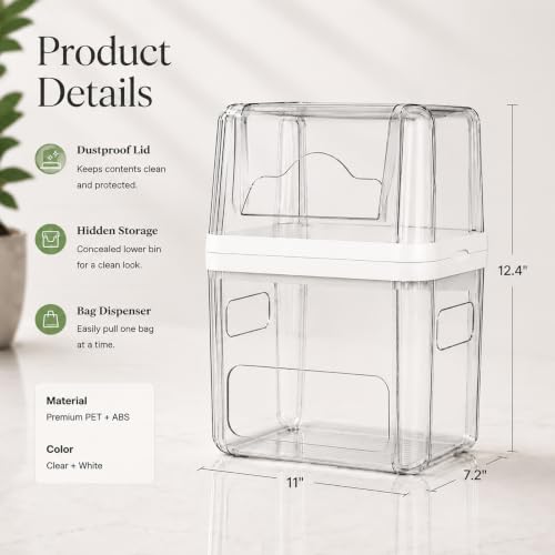 Trash Bag Dispenser & Dishwasher Pods Organizer, Clear Acrylic Garbage Bag Holder Under Sink Organizer With Removable Lid, Laundry Pods Container for Kitchen Pantry Laundry Room (3IN1 Dispenser) - size: 3IN1 White Dispenser