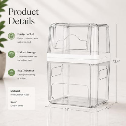 Trash Bag Dispenser & Dishwasher Pods Organizer, Clear Acrylic Garbage Bag Holder Under Sink Organizer With Removable Lid, Laundry Pods Container for Kitchen Pantry Laundry Room (3IN1 Dispenser) - size: 3IN1 White Dispenser