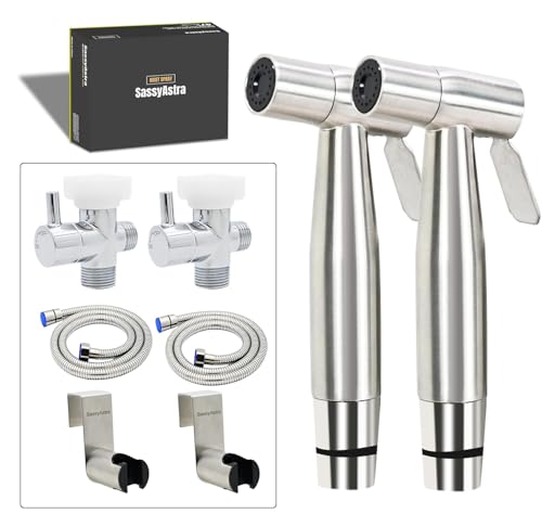 Handheld Toilet Bidet Sprayer — Adjustable Water Pressure, with Hose, Feminine & Pet Wash Kit, Bathroom Hygiene Attachment for Cloth Diaper Cleaning (Quick Install, Stainless Steel) 2Pack - color: Stainless Steel, size: 2 Pack