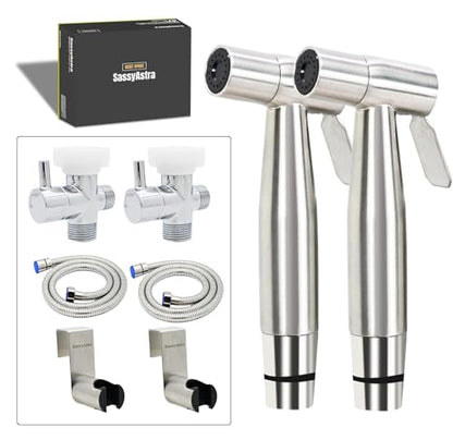 Handheld Toilet Bidet Sprayer — Adjustable Water Pressure, with Hose, Feminine & Pet Wash Kit, Bathroom Hygiene Attachment for Cloth Diaper Cleaning (Quick Install, Stainless Steel) 2Pack - color: Stainless Steel, size: 2 Pack