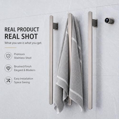 Bathroom Heated Towel Rack, Gray Towel Warmer, 3 Bars, 110V | Smart Touch Control, Wall Mounted, Concealed Hardwired, Stainless Steel, Dry Towels in Modern Bathrooms, Space-Saving Design - color: Gray-3 Bars