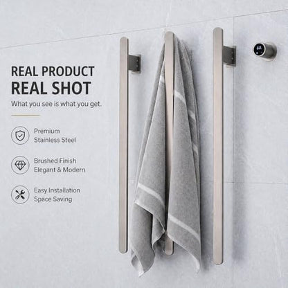 Bathroom Heated Towel Rack, Gray Towel Warmer, 3 Bars, 110V | Smart Touch Control, Wall Mounted, Concealed Hardwired, Stainless Steel, Dry Towels in Modern Bathrooms, Space-Saving Design - color: Gray-3 Bars