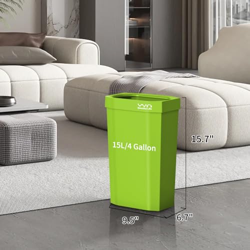 4 Gallon, Small Slim Garbage Can, Open Top Trash Can for Bathroom, Kitchen, Office, Bedroom, Living Room (Green) - color: Green