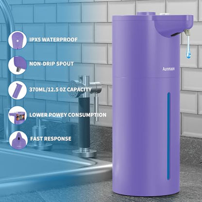 Automatic Soap Dispenser Touchless, Hands-Free, Multi Adjustable Volume, Long Battery Life, Compatible with Thick & Thin Dish/Hand Soap for Bathroom and Kitchen, Easy for Toddlers, Purple - color: Matte Purple