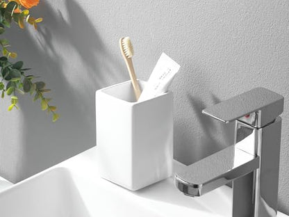 White Ceramic Toothbrush Holder - Square Bathroom Toothbrush Holder, Toothbrush Cup Holder Aesthetic Toothpaste Holder, Modern Family Size Toothbrush Organizer, Bathroom Tumbler Cup - color: White, size: 1pcs