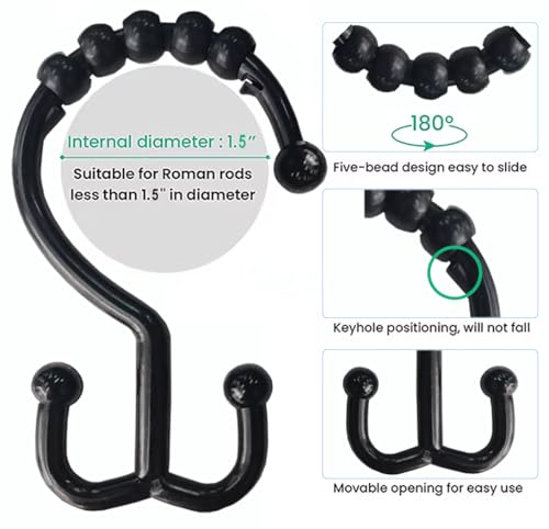 Resze 12 PCS Black Plastic Double Shower Curtain Hooks, Multi-Functional Rings for Bathroom Shower Curtain,Shower Curtain Liner and Kitchen Supplies, etc. - color: Black
