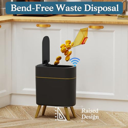 LALASTAR Automatic Bathroom Trash Can with Lid, Motion Sensor Bathroom Garbage Can for Toilet, Slim Smart Waste Basket for Kitchen, Living Room, 2.5 Gallon, Black - color: Black-1 Pack