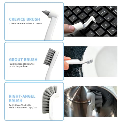 Crevice Cleaning Brush Set, Grout Brush Tools with 4Pcs Repalceable Scrub Brushes & 1 Handle, Small Hard Bristle Cleaner Brushes for Home Kitchen Sink Bathroom Corner Window Groove Cup Blender - size: 1small+1big+2medium