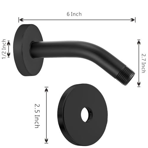 Voolan Shower Arm with Flange and Teflon Tape, Extension Shower Head Arm for Bathroom Fixed Shower Head, Solid Stainless Steel, Wall Mounted (6 Inch,Black) - color: Black, style: 6 Inch