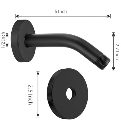Voolan Shower Arm with Flange and Teflon Tape, Extension Shower Head Arm for Bathroom Fixed Shower Head, Solid Stainless Steel, Wall Mounted (6 Inch,Black) - color: Black, style: 6 Inch