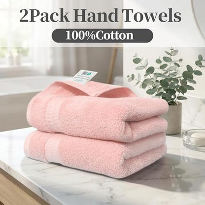 VOOVA & MOVAS Light Pink 100% Cotton Hand Towels Set of 2 with Hanging Loop (13"x29") - Lightweight, Quick Dry & Soft, Hotel Spa Quality Face Towel Set, Essential for Bathroom, Dorm, Travel & Gift - color: Lightpink