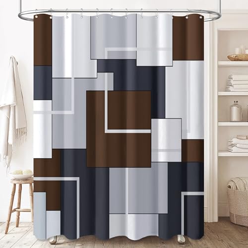 BTTN 72 x 84 Tall Modern Geometric Waterproof Fabric Shower Curtain, Brown | Long Size, Premium Polyester, Weighted Hem, 12 Plastic Hook, Vibrant Color, Wrinkle-resistant, Quick-Dry, Machine Washable - color: Brown, size: 72"W x 84"L (Pack of 1)