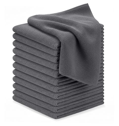 Avalon Towels Microfiber Cleaning Cloths (Value Pack of 12) - Size 12 x 12 Inches, Highly Absorbent Cleaning Rags, Lint Free, Reusable and Washable, Microfiber Towels for Cars - color: Grey, size: Pack of 12 - 12x12 Inches