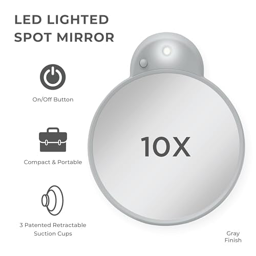 Magnifying Lighted Mirror with Retractable Suction Cups by Zadro - color: Grey
