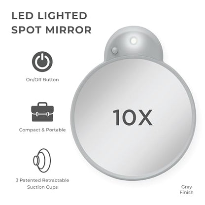 Magnifying Lighted Mirror with Retractable Suction Cups by Zadro - color: Grey