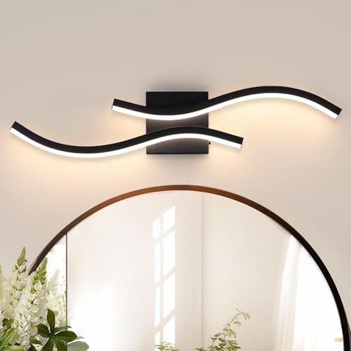 24inch Bathroom Vanity Light Fixture, 26W 5CCT Dimmable Modern Led Bathroom Light Fixtures Over Mirror, Black LED Vanity Lighting Bar for Bathrooms (Black, 24inch) - color: Black, size: 24inch