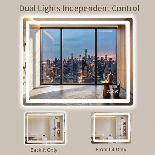 36"x36" LED Bathroom Mirror with Lights, Backlit + Front Lit, Anti-Fog, Lighted Bathroom Mirror for Wall, HD Shatterproof Tempered Glass, Dimmable, Memory Function (Horizontal/Vertical) - size: 36"L x 36"W