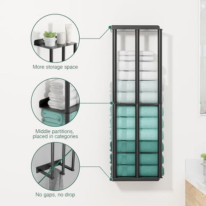 susswiff Towel Racks for Bathroom: 26 Inch Wall Mounted Towel Holder, Upgrade 2-Tier Towel Rack with 3-Vertical-Bars and 3-Steel-Shelves, for Modern Decor Bathroom Towel Storage (Matte Black)