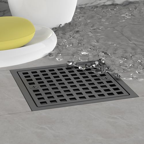 EXF 4 Inch Screw in Square Shower Floor Drain Cover, Stainless Steel Replacement Shower Drain Strainer Hair Catcher Matte Black - color: Black-square