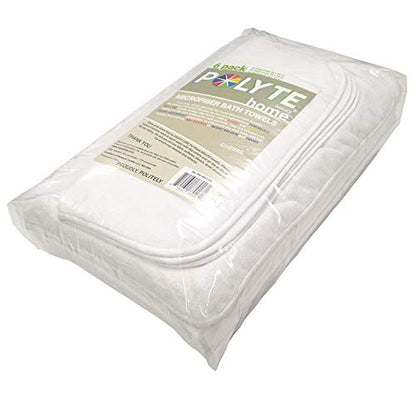 POLYTE 410 GSM Poly Blend Microfiber Quick Dry Bath Towel Set of 6 Pieces | 2-Body Towels, 2-Hand Towels, 2-Wash cloths, Oversize, Lint Free - color: White