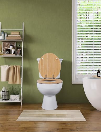 Angol Shiold ROUND Bamboo Wood Toilet Seat 16.5Inch | Easy to Install also Easy to Clean, Up to 400 lbs (Round 16.5", Natural Bamboo) - color: Non Soft-close, size: Round -16.5"