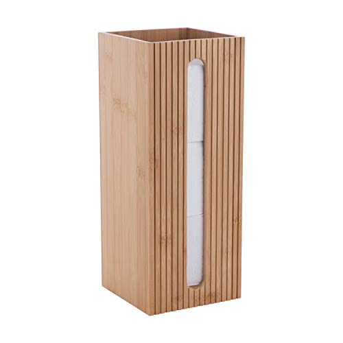 Bath Bliss Square Toilet Tissue Reserve | Dimensions: 5.71 x 5.71 x 14.17 | Bamboo Design | Bathroom Décor | Holds 3 Roles | Easy to Clean | Bamboo - size: Toilet Paper Reserve