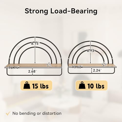 Oakrain Black Wall Shelf with Arched Metal Frame, Set of 2, 13"&16" | Rustic Wood Floating Shelves, Farmhouse Towel Rack for Bathroom, Entryway, Living Room, Bedroom - color: Black