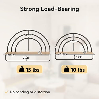 Oakrain Black Wall Shelf with Arched Metal Frame, Set of 2, 13"&16" | Rustic Wood Floating Shelves, Farmhouse Towel Rack for Bathroom, Entryway, Living Room, Bedroom - color: Black