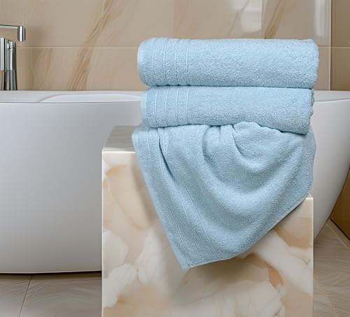 4 Piece Extra Large Bath Towels 30 x 60 Inches, Sky Blue | 100% Cotton, Larger & Lighter Weight, Quicker to Dry, Super Soft and Absorbent, Perfect for Bathroom - color: Sky Blue