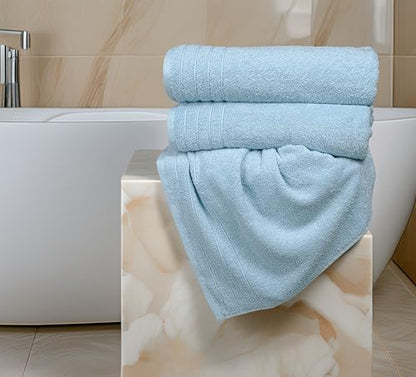 4 Piece Extra Large Bath Towels 30 x 60 Inches, Sky Blue | 100% Cotton, Larger & Lighter Weight, Quicker to Dry, Super Soft and Absorbent, Perfect for Bathroom - color: Sky Blue