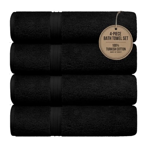 100% Cotton Bath Towels - Luxury & Absorbent - Large (28" x 56") Cozy - Versatile, Perfect as Bath Sheets, Hotel Towel - Black (Set of 4) - color: Black