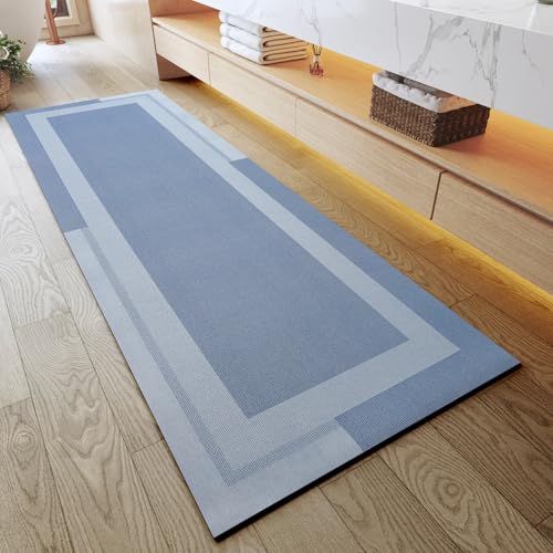 Non Slip Bath Mat Long Ultra Thin Bathroom Rugs Runner Fit Under Door | Quick Dry Absorbent Washable Rubber Backing Bath Rug Shower Bathroom Floor Mat for Sink Bathtub Shower Entrance Blue 24"x70" - color: A- Blue, size: 24” x 70“
