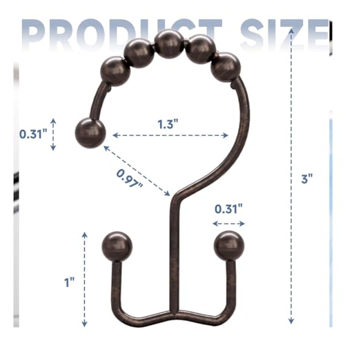 Shower Curtain Hooks Rings, Rust Resistant Metal Double Glide Shower Hooks Rings for Bathroom Shower Rods Curtains, Set of 12 Hooks - Bronze - color: Bronze