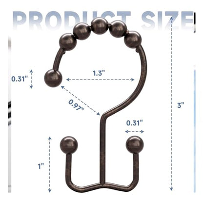 Shower Curtain Hooks Rings, Rust Resistant Metal Double Glide Shower Hooks Rings for Bathroom Shower Rods Curtains, Set of 12 Hooks - Bronze - color: Bronze