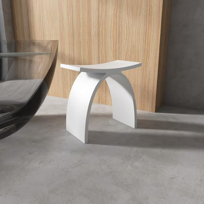 White Shower Bench, Solid Surface Fancy Bath Stool 16.7 x 15.7 in | Stone Resin Waterproof, 400lb Capacity, Arched Fancy Bathroom Seat for Inside Showers - color: White Arched